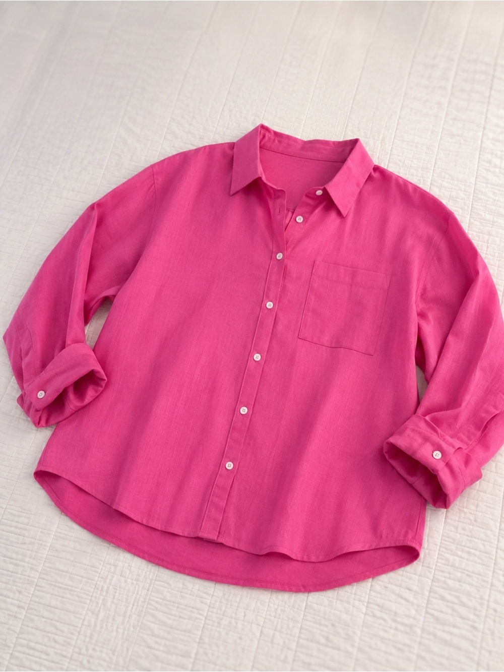 Andree Large Button Up Barbie Pink 100% Cotton NWT Elevated Basics - Picture 1 of 7